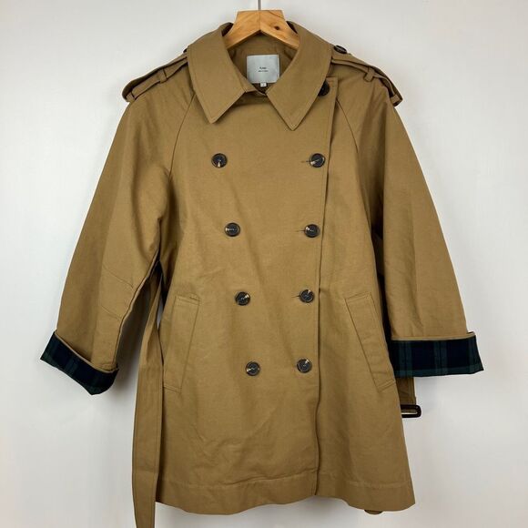 Flash Women's Size 1 US S Tan Khaki Flannel Overcoat Peacoat Jacket Korea Trench - Picture 10 of 16
